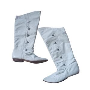 Vintage White Leather Hair Glam Metal Rock n Roll Boots 7, best for size 6
